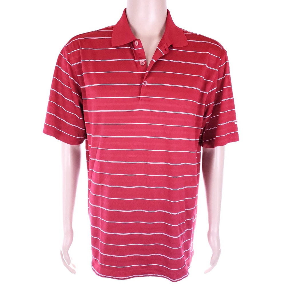 Nike Golf Men Polo Dri Fit Striped Short Sleeves Red White Size L
